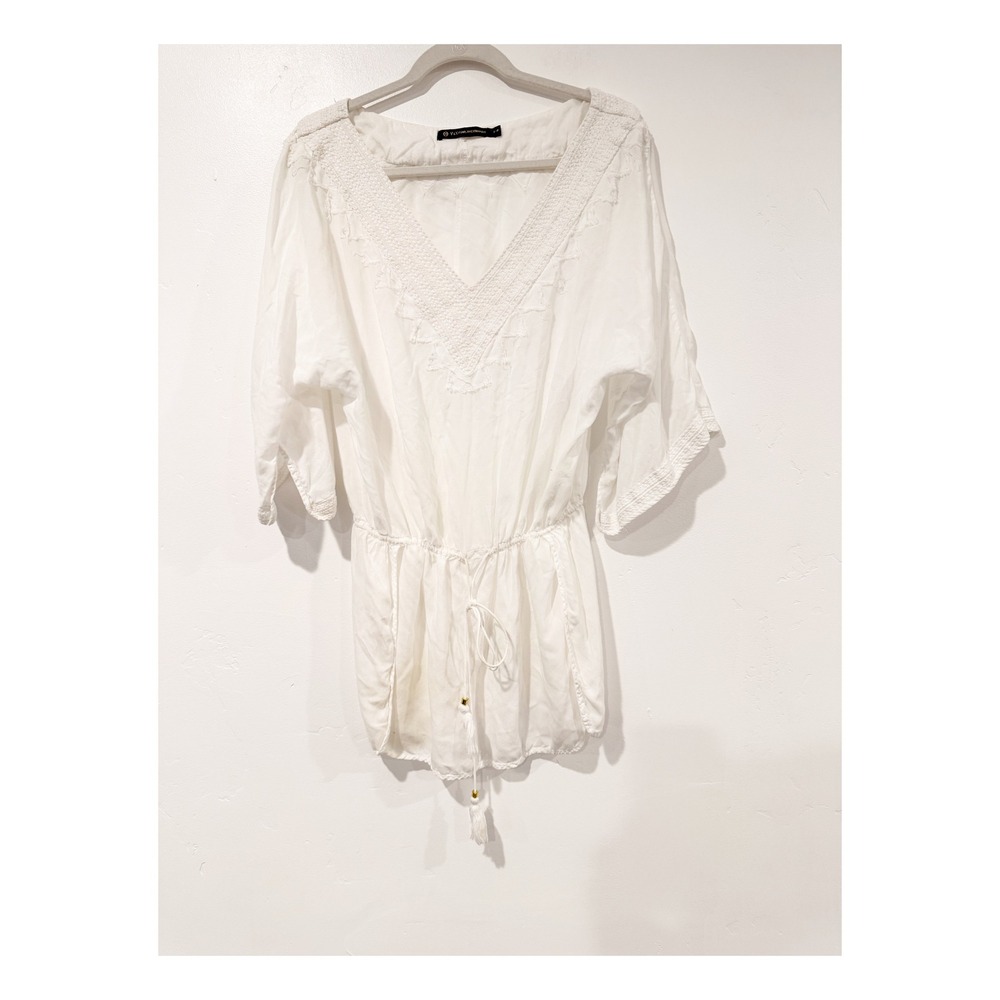 ViX Paula Hermanny White Crochet Embroidery Drawstring Beach Coverup Tunic S